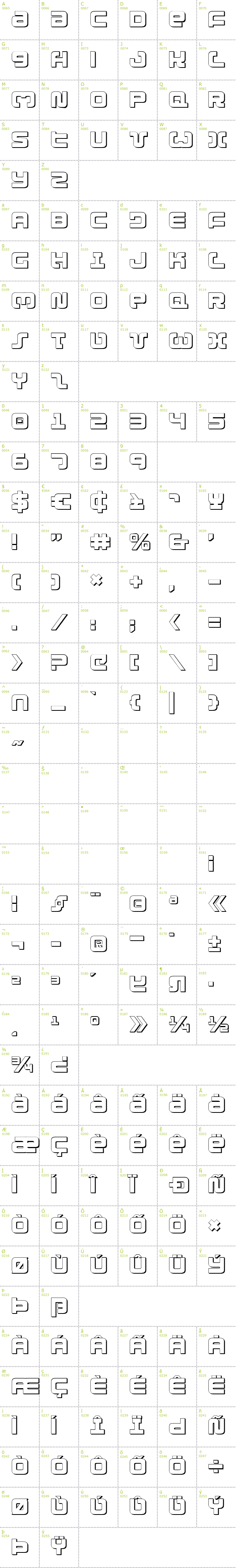 Full CharMap: Exedore 3D font