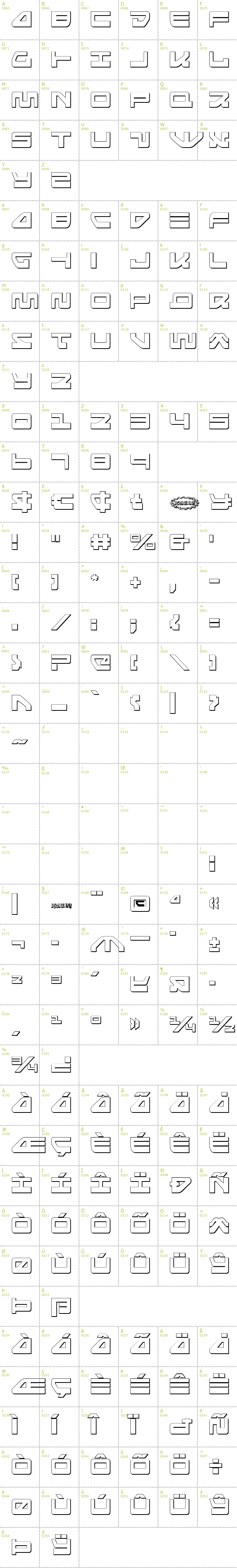 Full CharMap: Searider Falcon 3D font