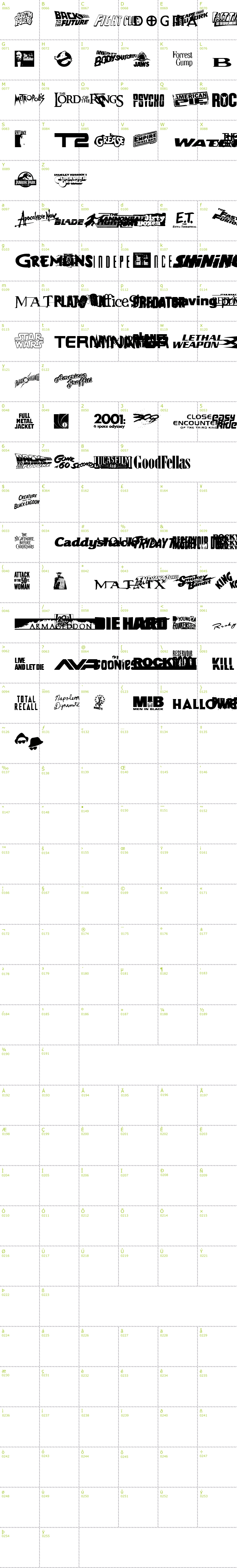 Full CharMap: Movie Gallery font
