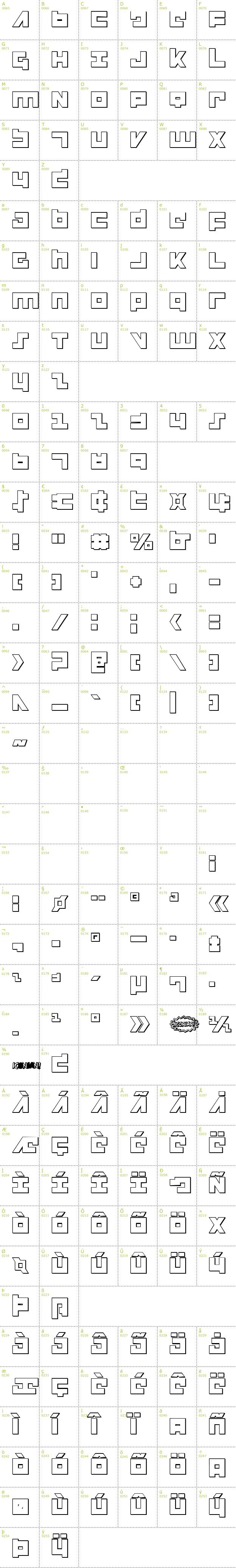 Full CharMap: Flight Corps 3D font