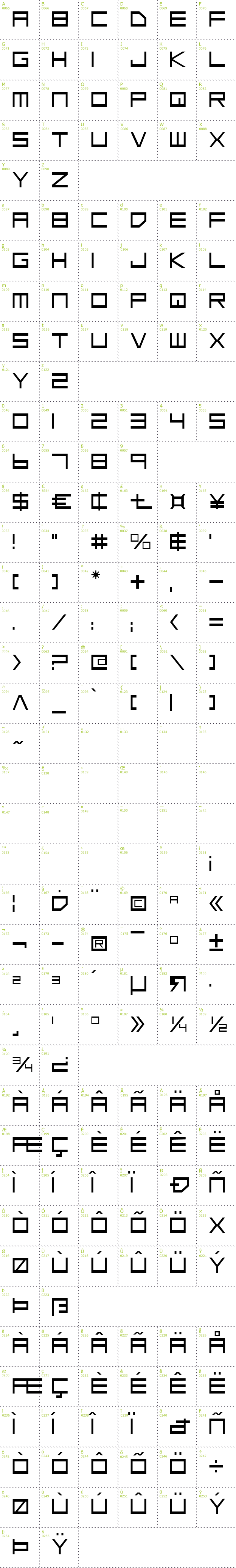 Full CharMap: Low Gun Screen font