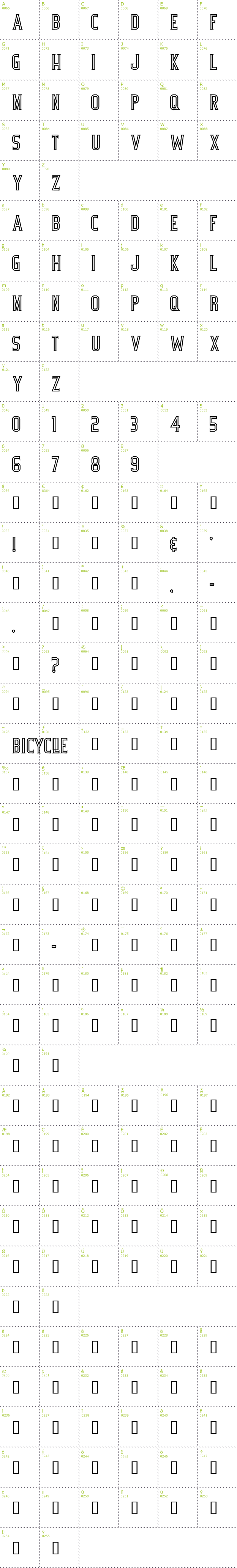 Full CharMap: Bicycle font