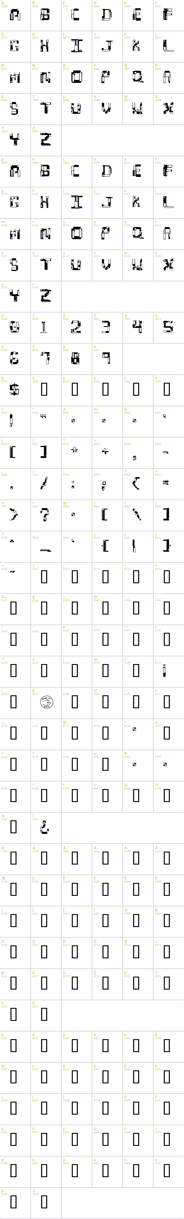 Full CharMap: Hydrogen font