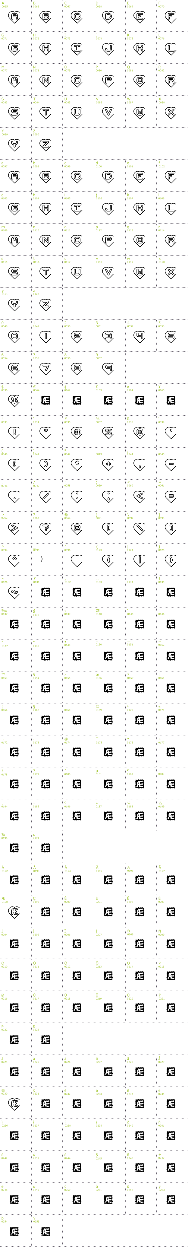 Full CharMap: Hearts BRK font