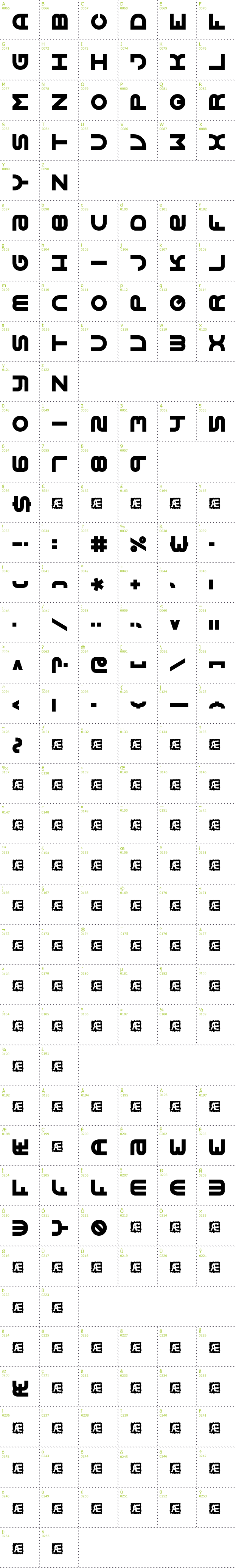 Full CharMap: Vertigo 2 BRK font