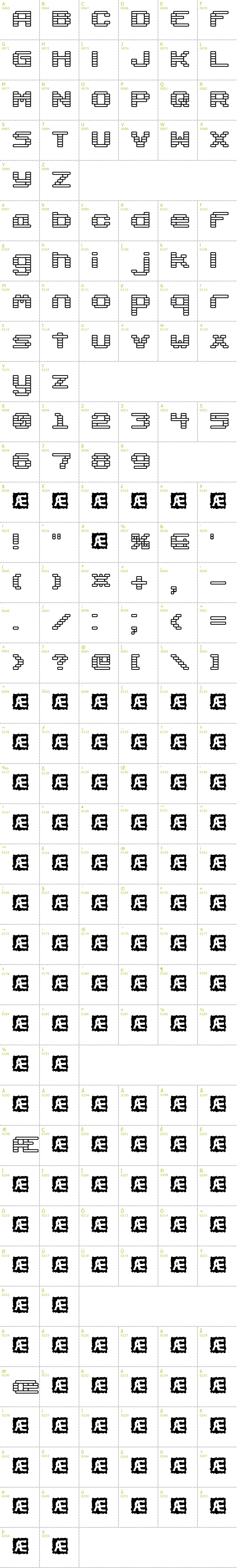 Full CharMap: Gaposis Outline BRK font