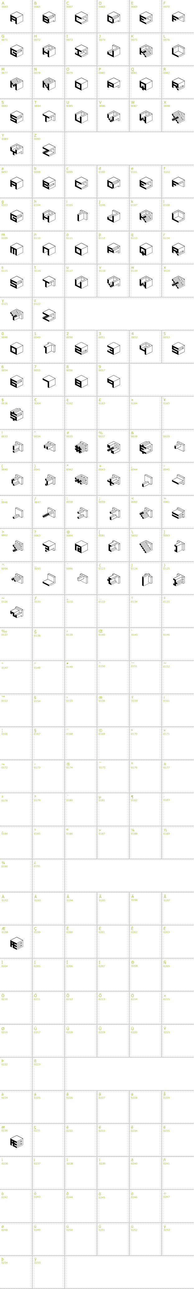 Full CharMap: Qbicle1BRKMK font