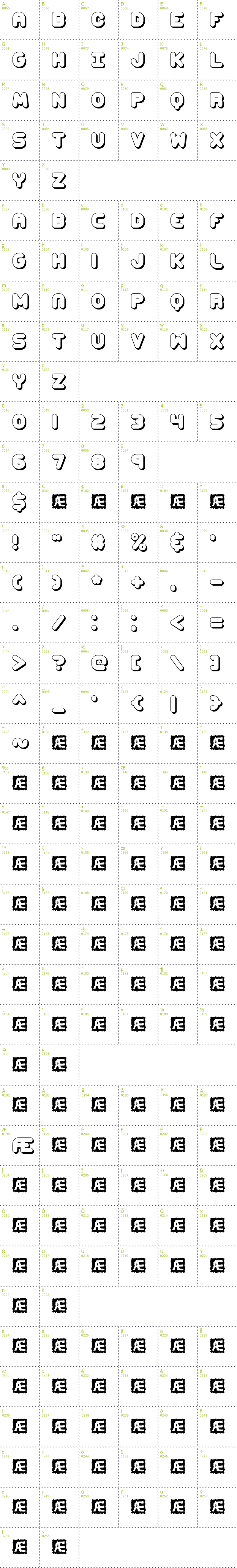 Full CharMap: Corpulent Caps Shadow BRK font