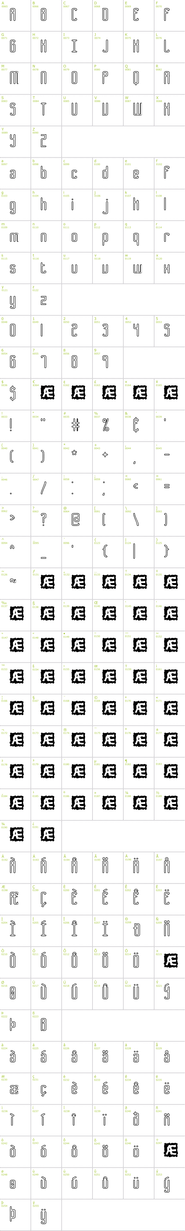 Full CharMap: Bend 2 Squares OL1 BRK font