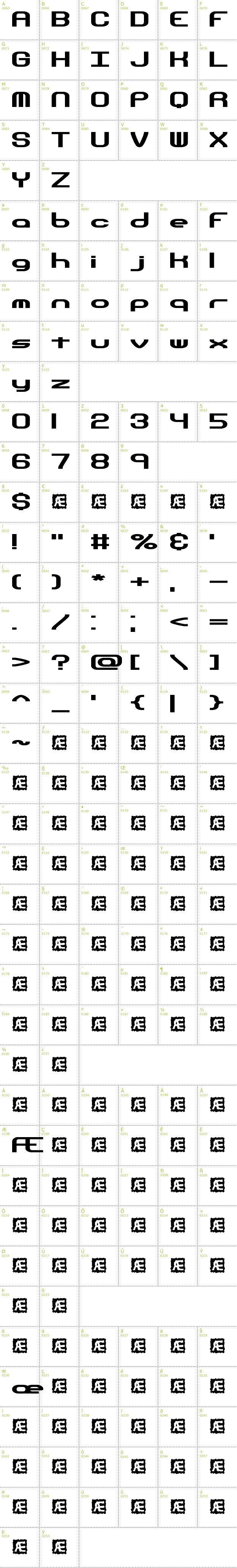 Full CharMap: Hyperion Sunset BRK font