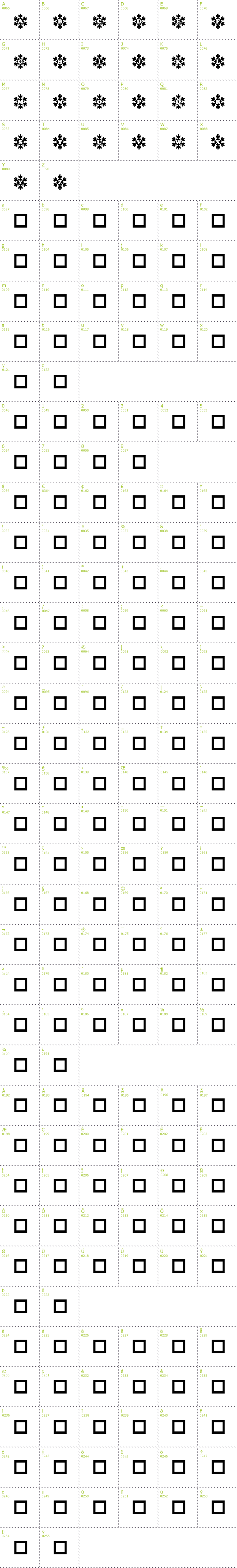 Full CharMap: Snowy Caps font