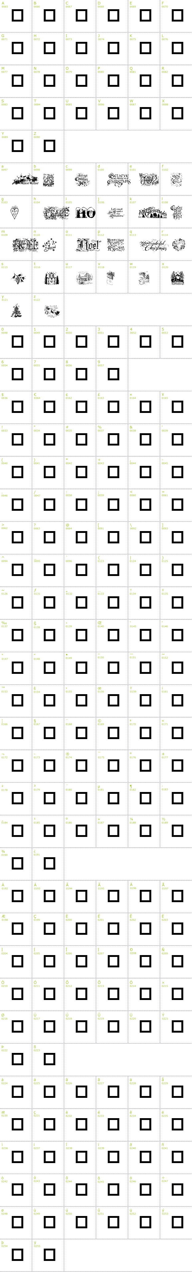 Full CharMap: Christmas Cheer font
