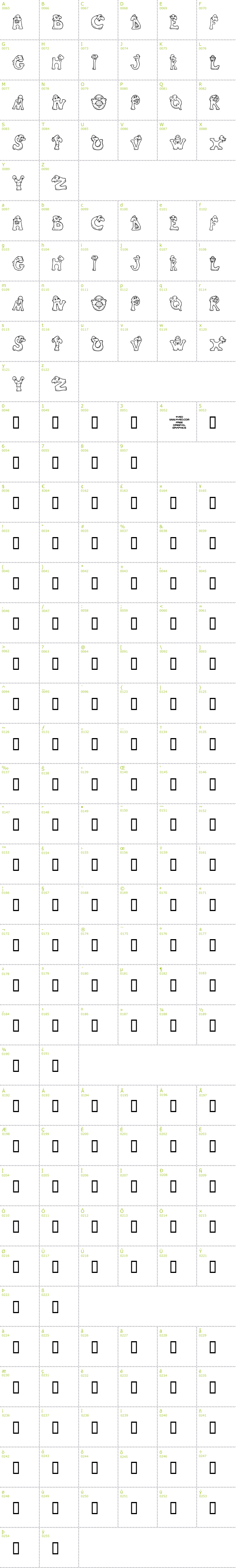 Full CharMap: 4YEOmonstrum font