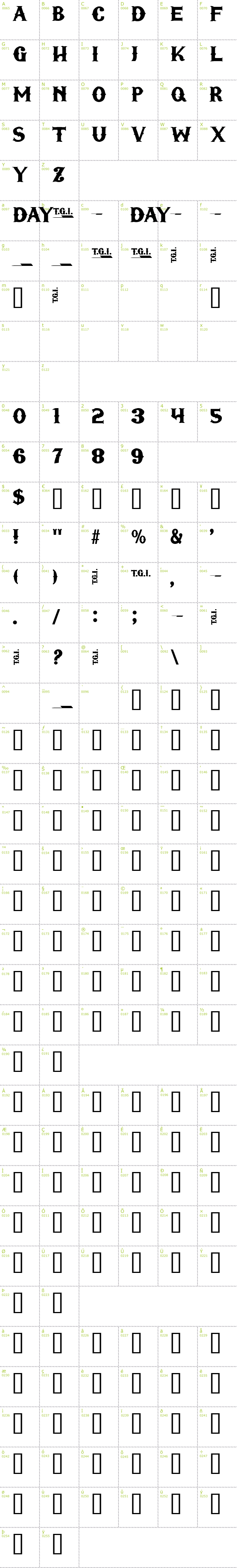 Full CharMap: TGI Friday font