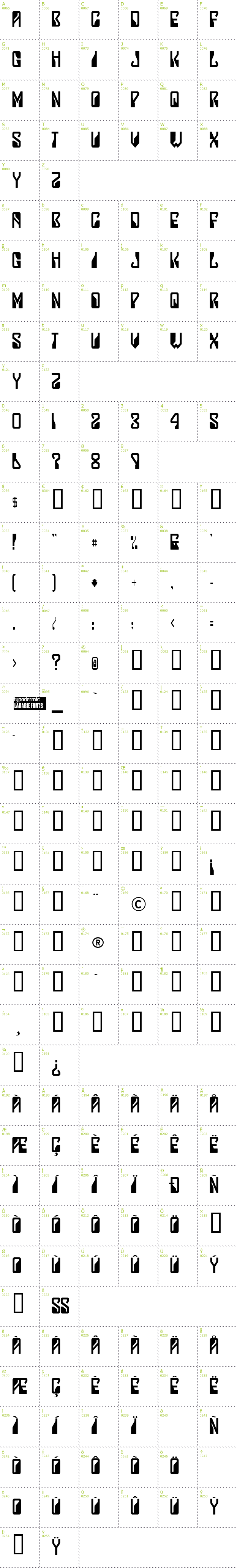 Full CharMap: Lady Starlight font