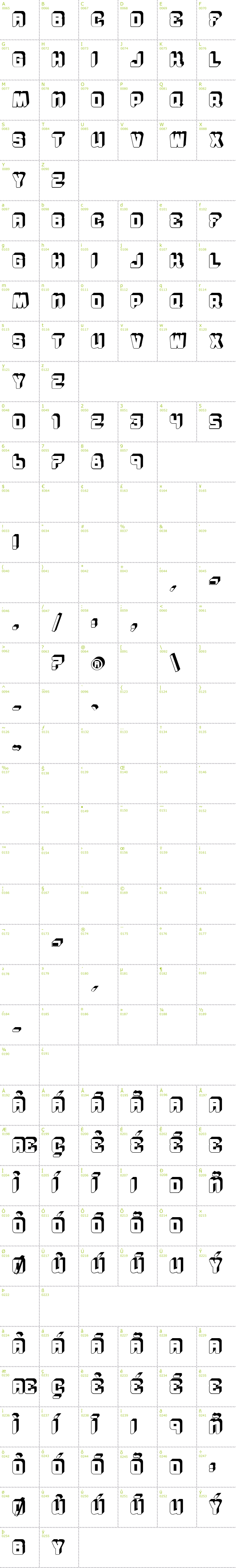 Full CharMap: VTKS Morning Rain 3D font