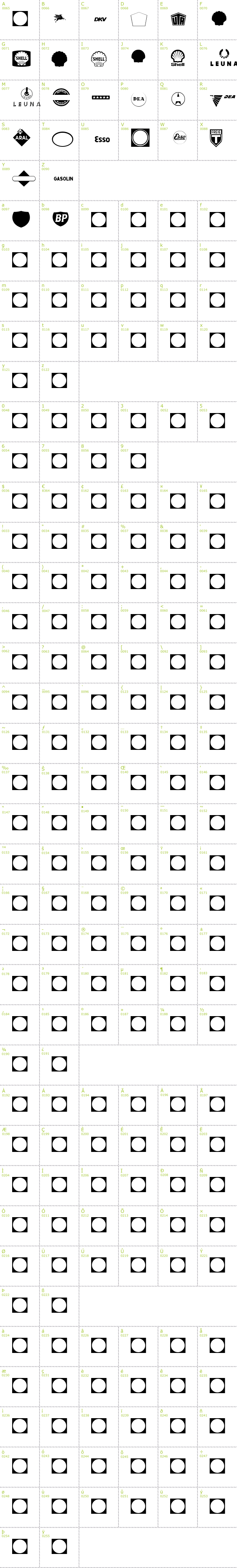 Full CharMap: Tank font
