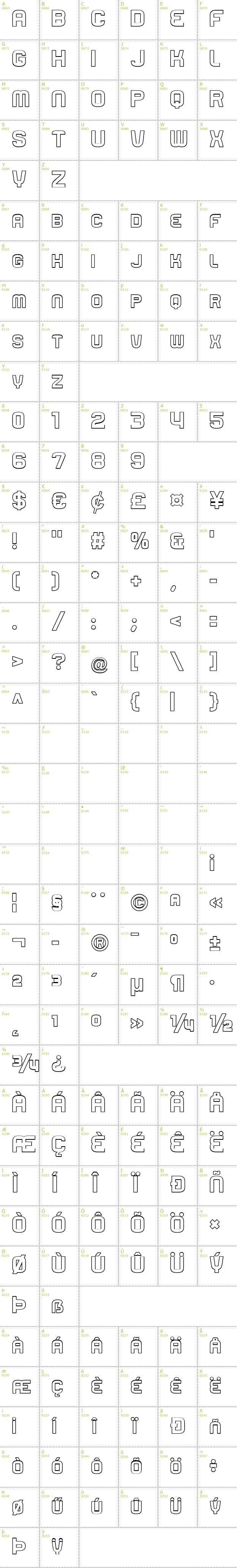 Full CharMap: Rueck Licht font