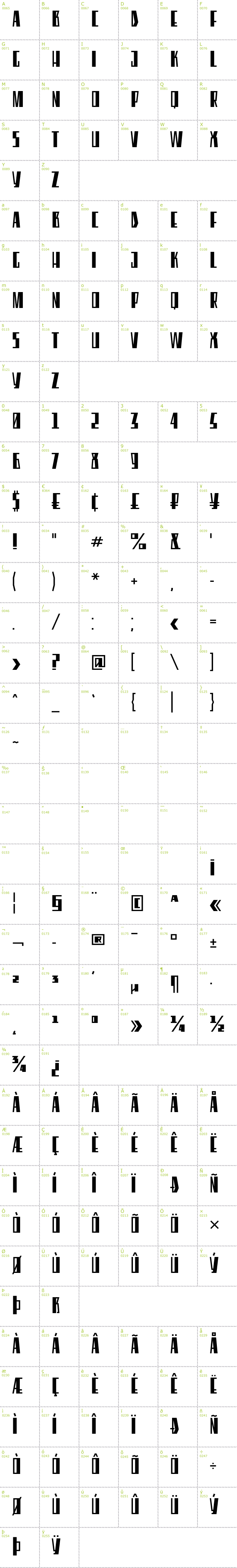 Full CharMap: Eleventh Square font