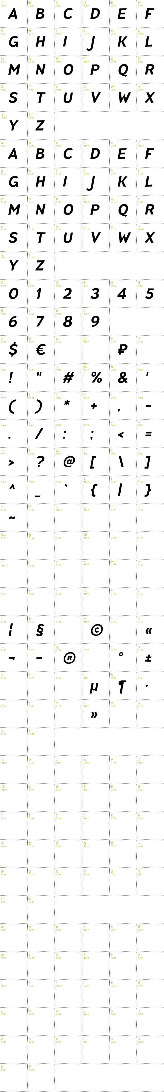 Full CharMap: TT Pines font