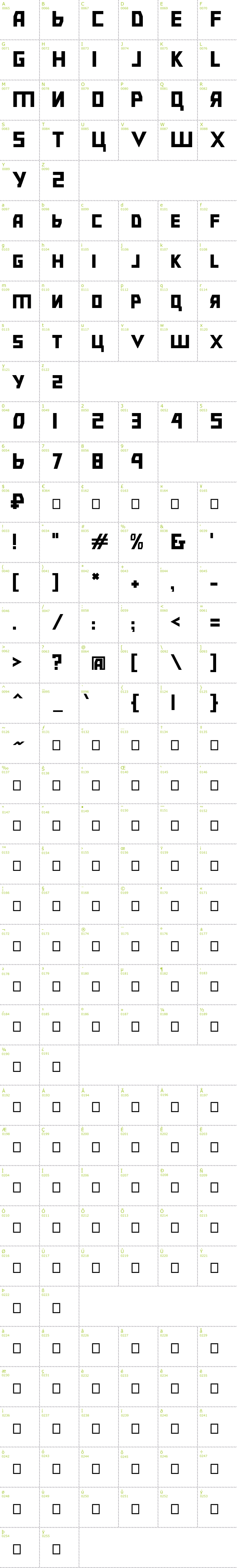 Full CharMap: Bolshevik font
