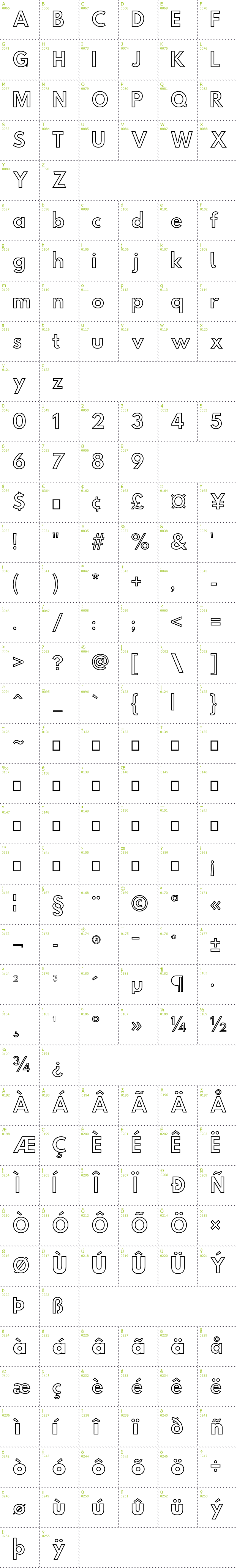 Full CharMap: Hussar Simple Ghost font
