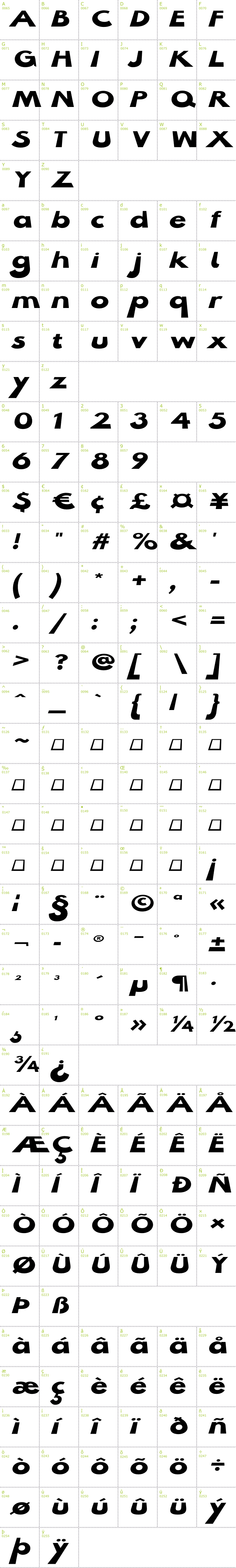 Full CharMap: Hussar Milosc font