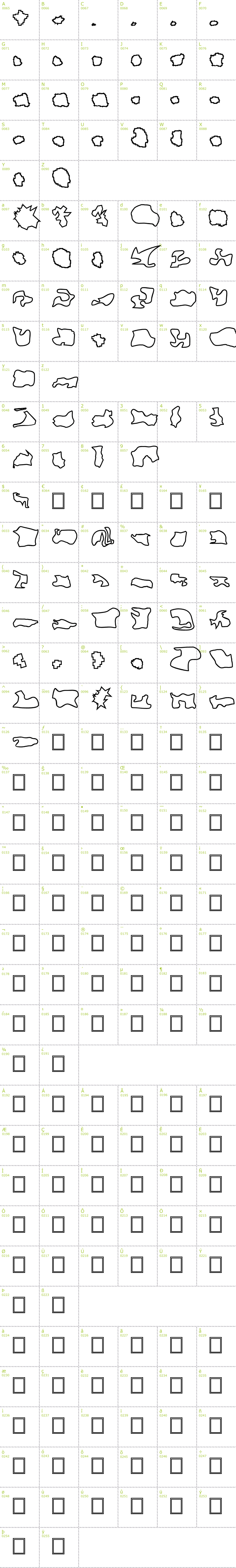 Full CharMap: Camosport Outline font