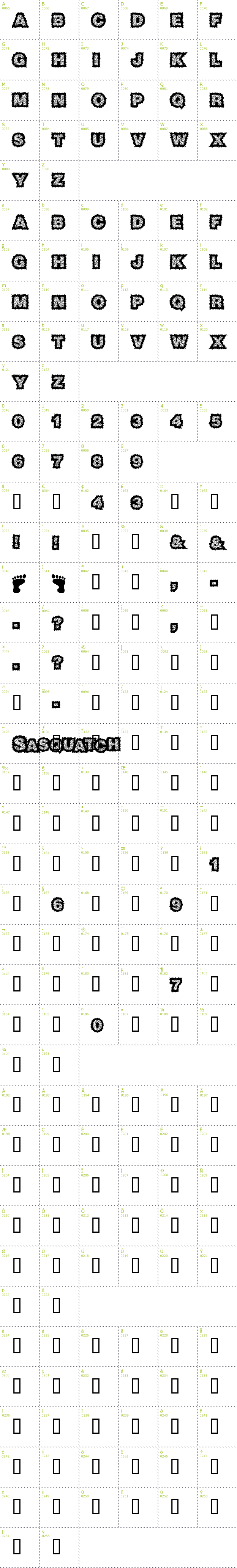 Full CharMap: Sasquatch font