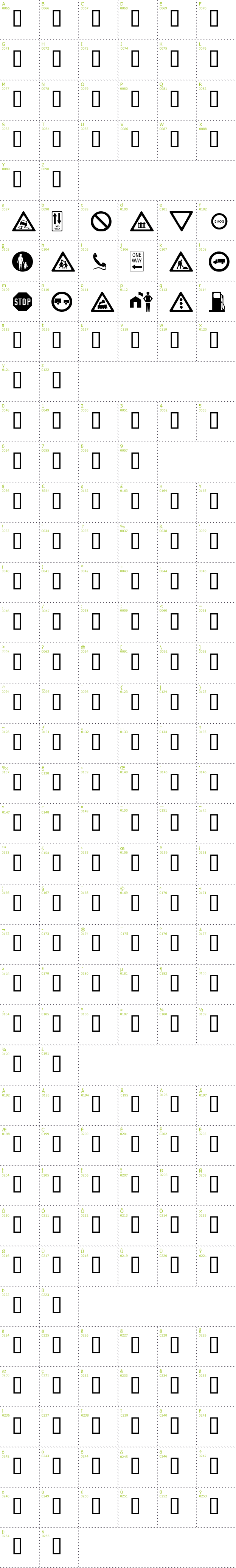 Full CharMap: WM Roadsigns font