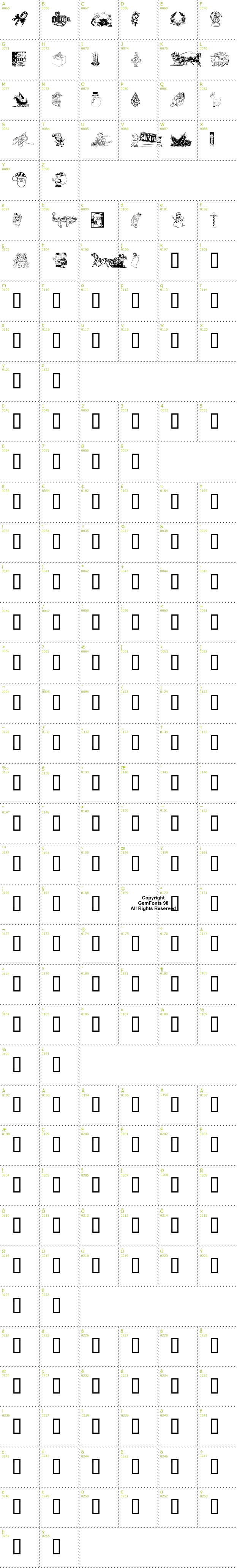 Full CharMap: XmasClipart2 font