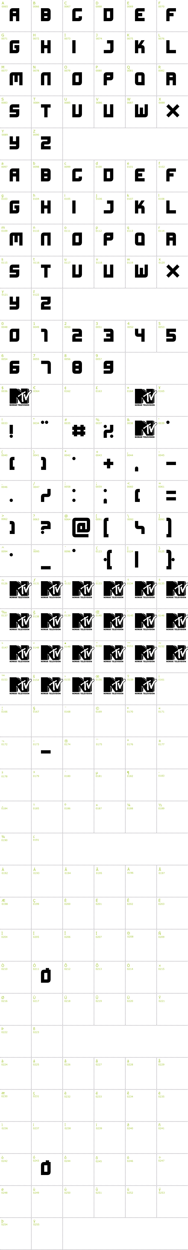 Full CharMap: Xifiction font