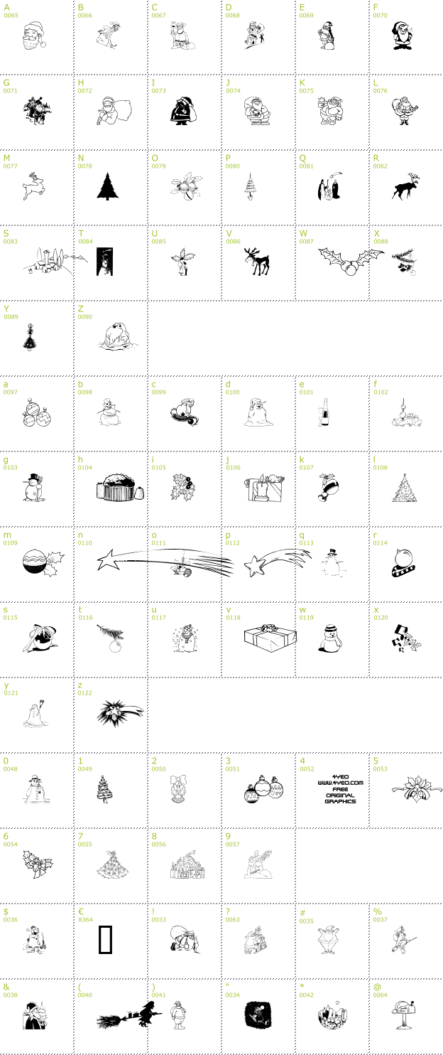 Character Mini-Map: 4YEOXMAS font