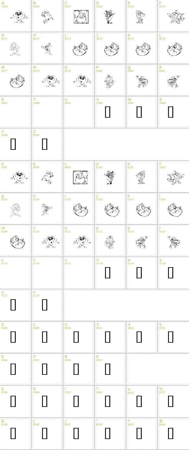 Character Mini-Map: TazTheDevil font