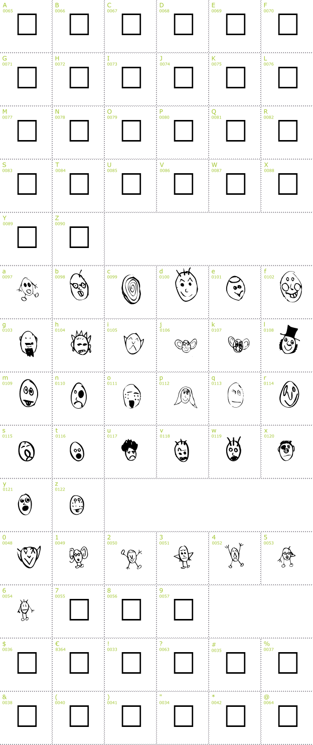 Character Mini-Map: Crud Heads font