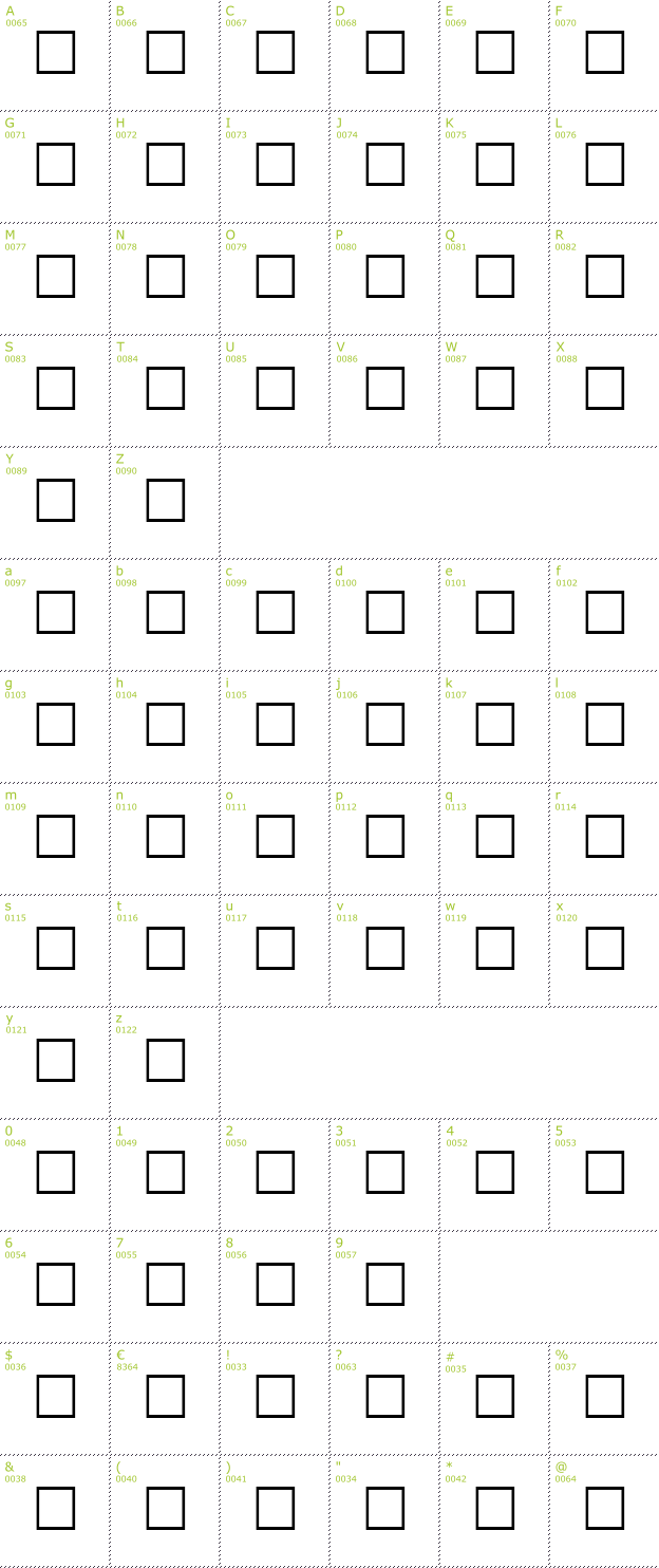 Character Mini-Map: Eileens Medium Zodiac font