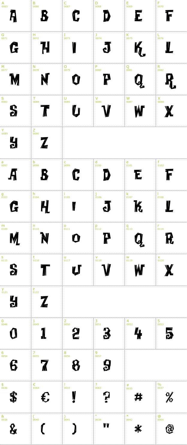Character Mini-Map: Creaky Frank font