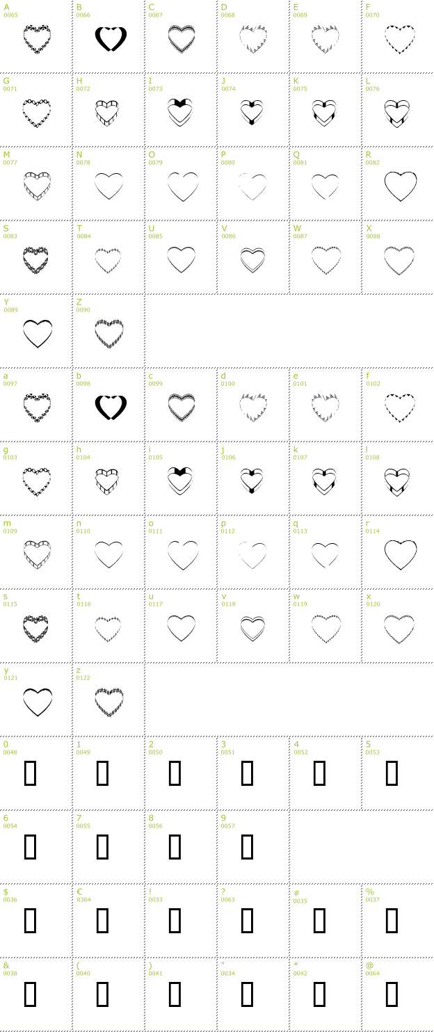 Character Mini-Map: 4YEOhearts font