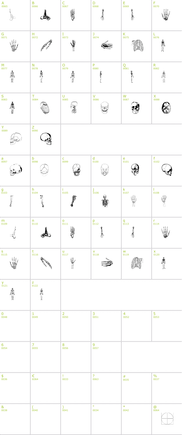 Character Mini-Map: We Inside font