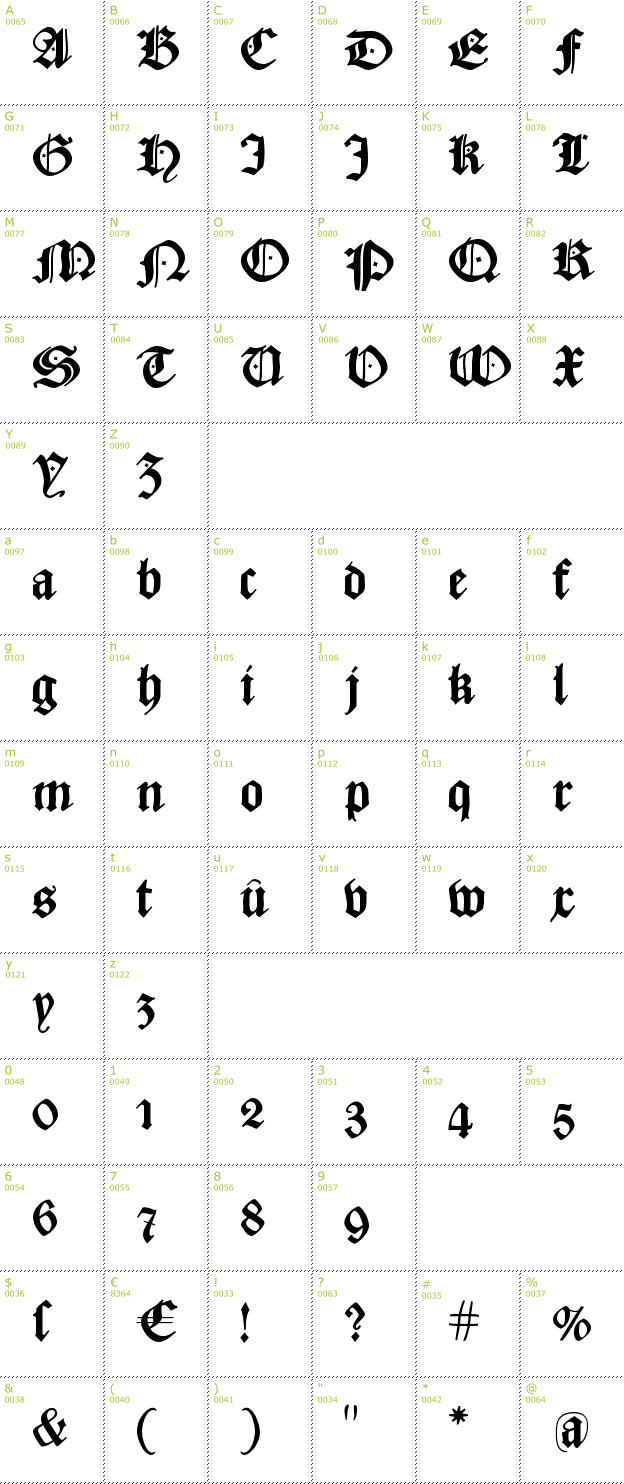 Character Mini-Map: CaslonishFraxx font