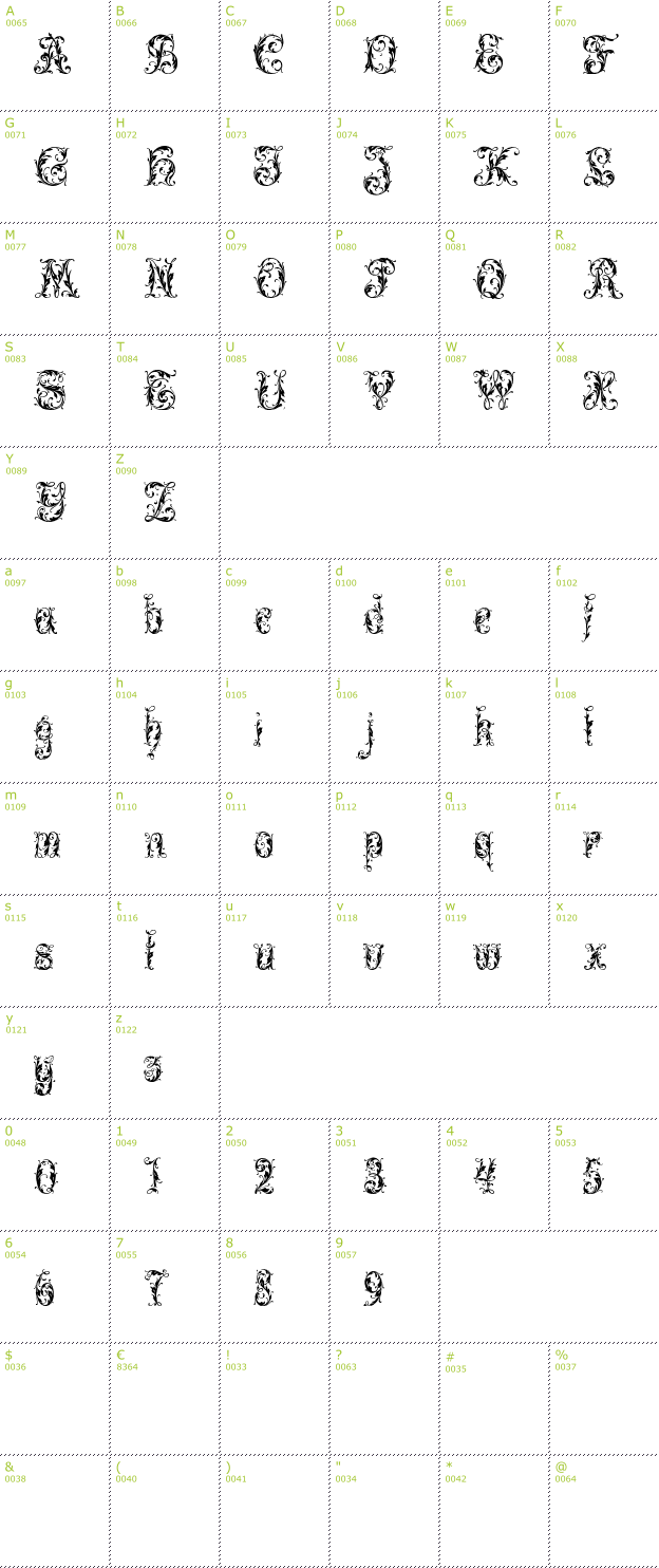 Character Mini-Map: Leafy Glade font