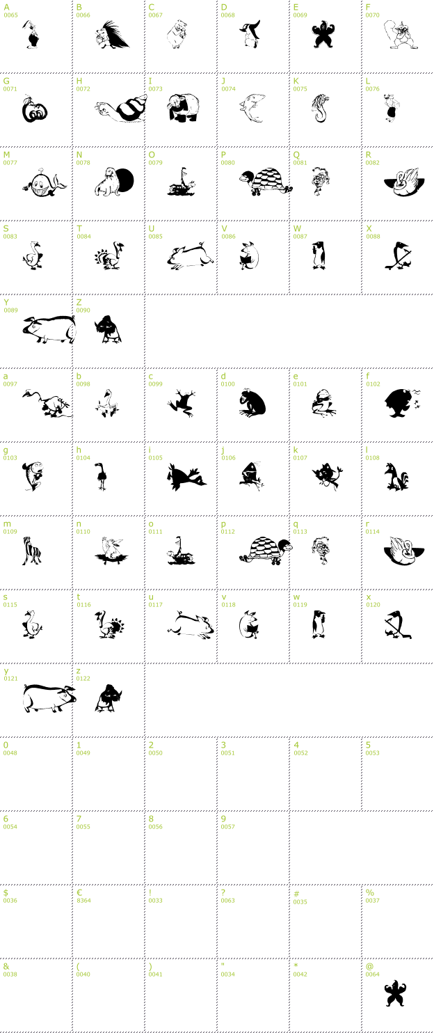 Character Mini-Map: Animal Comedians font