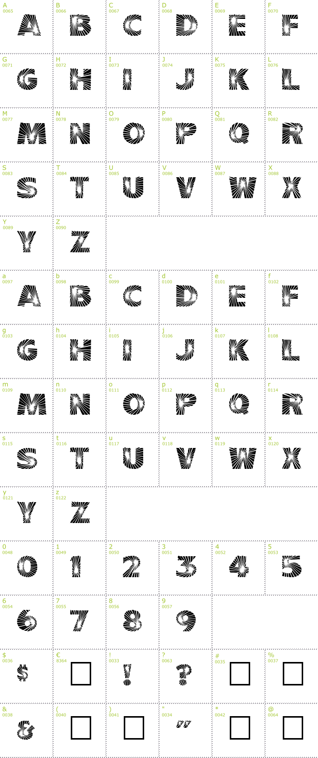 Character Mini-Map: Starburst font