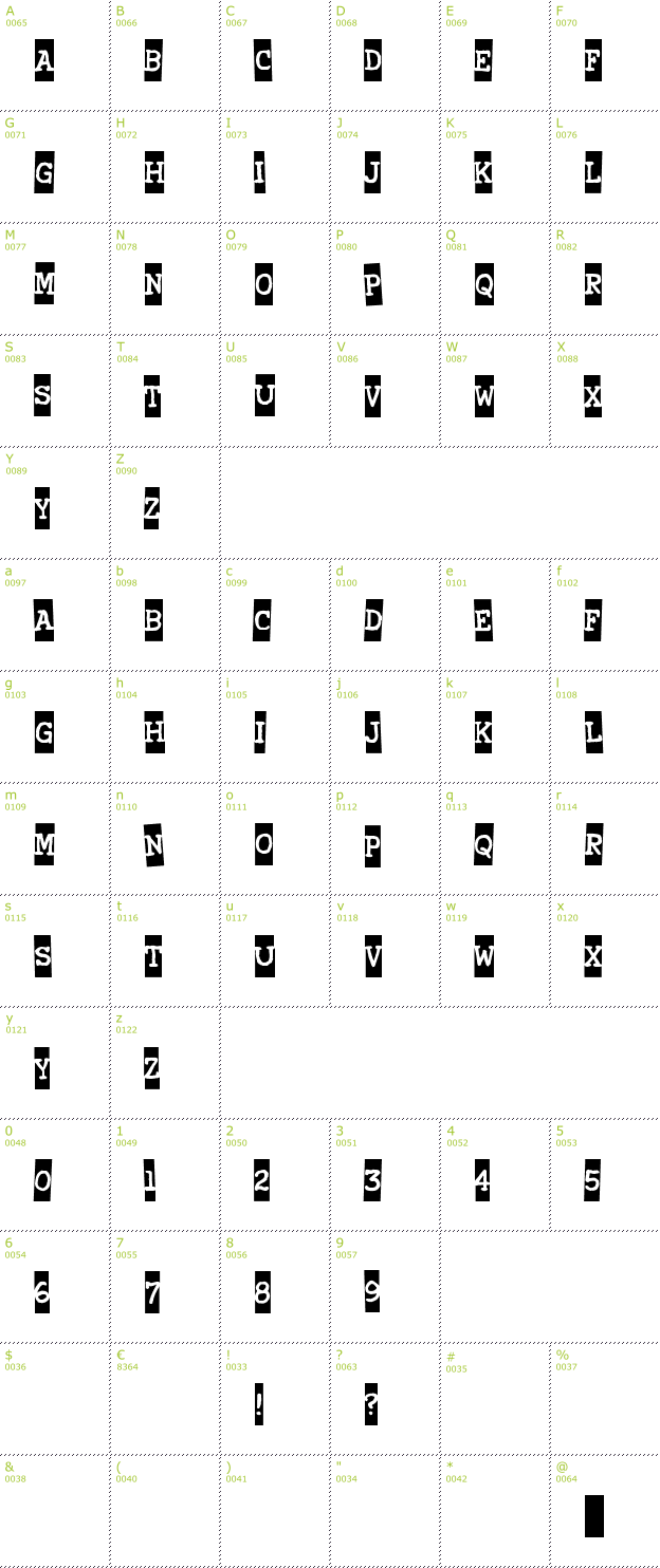 Character Mini-Map: Xerography font