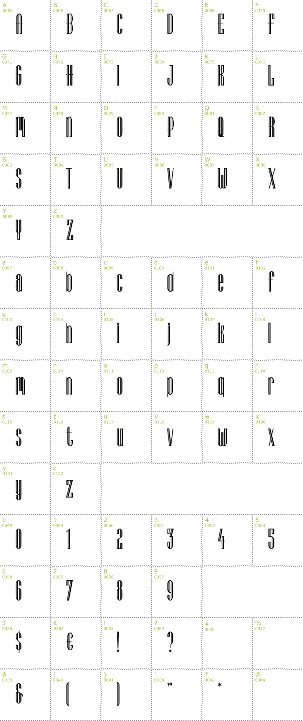 Character Mini-Map: Lagniappe Inline font