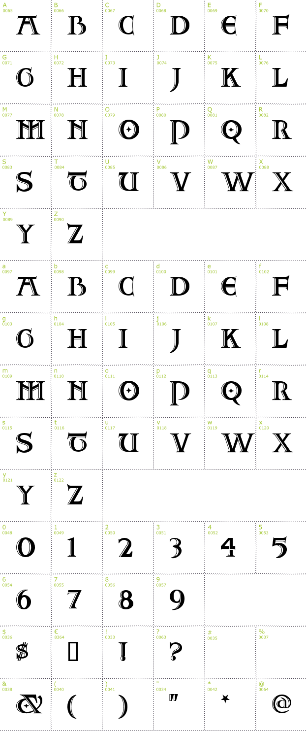 Character Mini-Map: Two For Juan NF font