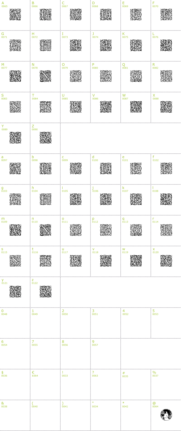 Character Mini-Map: Arabesque Initialen font