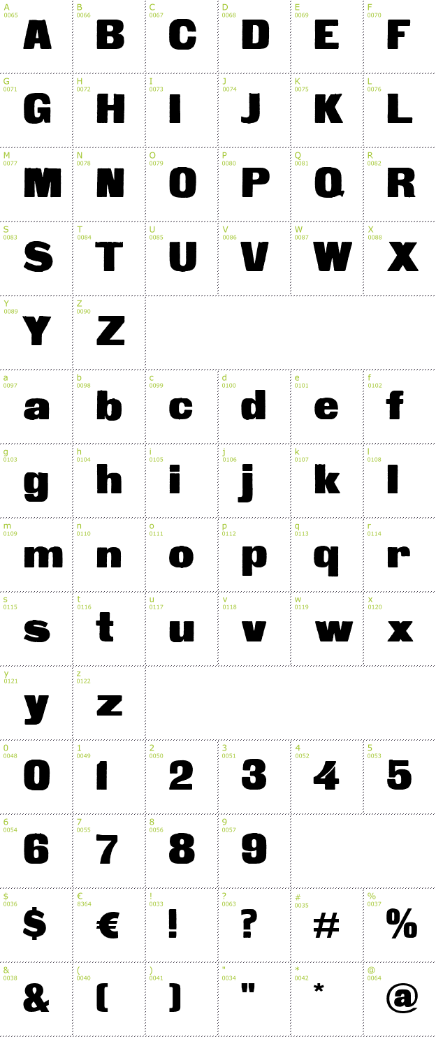 Character Mini-Map: Fette Steinschrift font