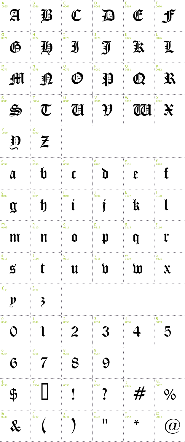 Character Mini-Map: Iglesia font