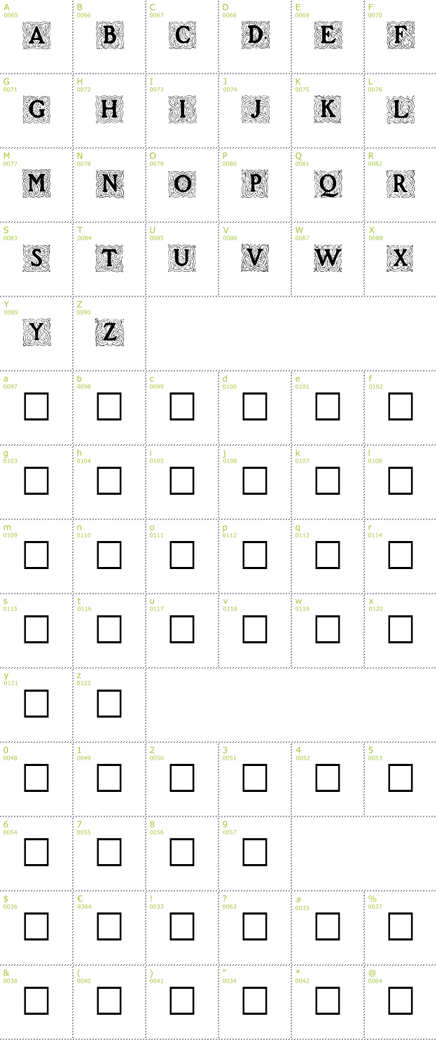 Character Mini-Map: Roycroft Initials font